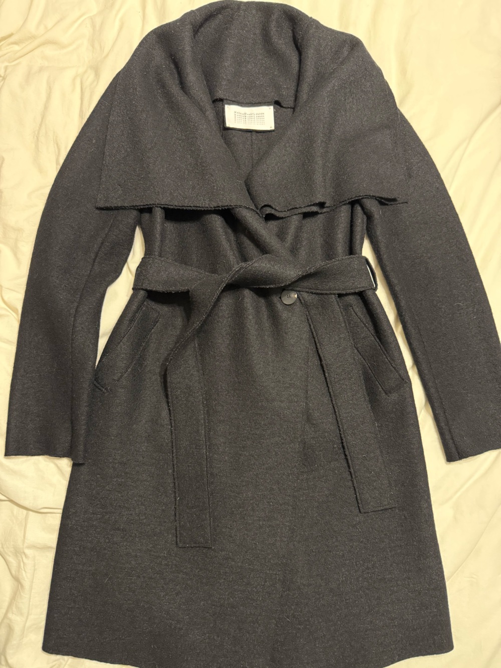 Harris Wharf London Pressed Wool Funnel Neck Belted Coat, Size 42IT/6-8US